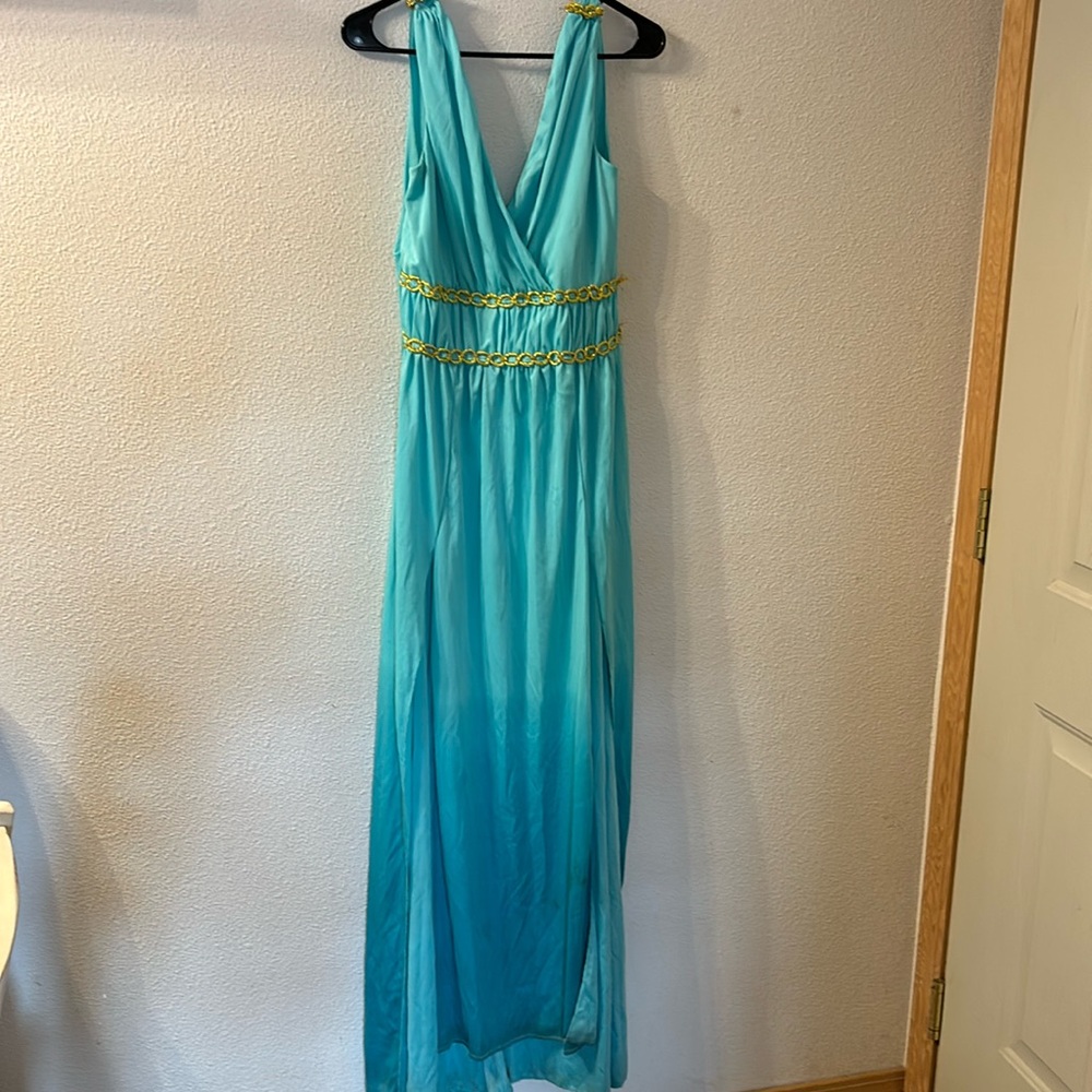 Greek Goddess blue maxi dress